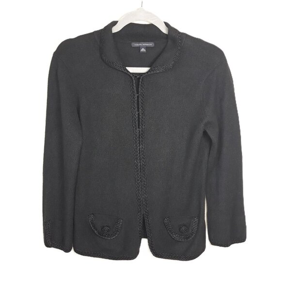 Banana Republic Black Cotton Angora Braided Lady Cardigan Sweater M - DO NOT GO - Picture 2 of 12